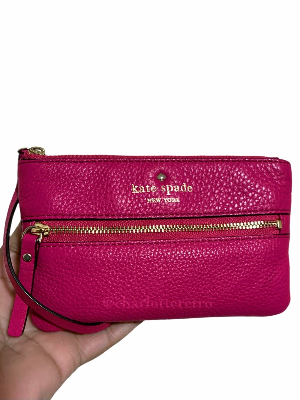 Kate Spade • Cobble Hill Pebble Leather Wristlet • Hot Pink